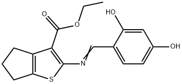 ethyl 2-[(2,4-dihydroxybenzylidene)amino]-5,6-dihydro-4H-cyclopenta[b]thiophene-3-carboxylate Struktur