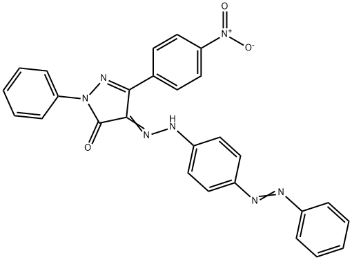 5-(4-nitrophenyl)-2-phenyl-4-{[4-(phenyldiazenyl)phenyl]hydrazono}-2,4-dihydro-3H-pyrazol-3-one Struktur