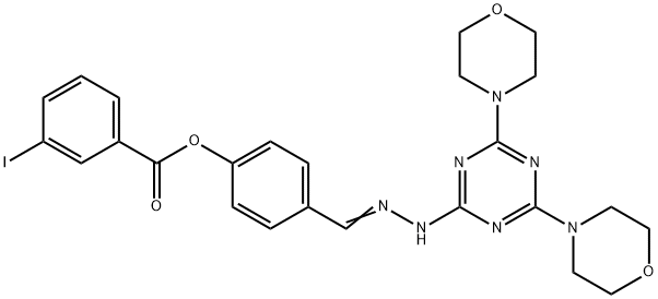 (E)-4-((2-(4,6-dimorpholino-1,3,5-triazin-2-yl)hydrazono)methyl)phenyl 3-iodobenzoate Struktur