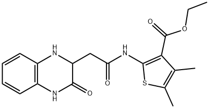 ethyl 4,5-dimethyl-2-(2-(3-oxo-1,2,3,4-tetrahydroquinoxalin-2-yl)acetamido)thiophene-3-carboxylate Struktur