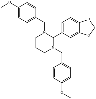 2-(1,3-benzodioxol-5-yl)-1,3-bis(4-methoxybenzyl)hexahydropyrimidine Struktur