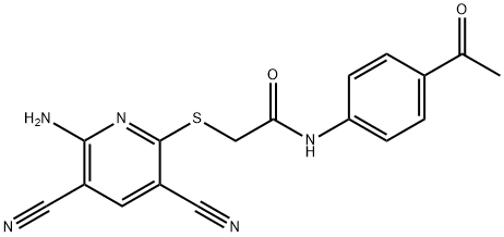 N-(4-acetylphenyl)-2-[(6-amino-3,5-dicyanopyridin-2-yl)sulfanyl]acetamide Struktur