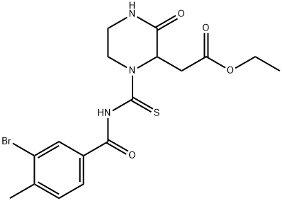 ethyl (1-{[(3-bromo-4-methylbenzoyl)amino]carbonothioyl}-3-oxo-2-piperazinyl)acetate Struktur