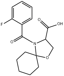 4-(2-fluorobenzoyl)-1-oxa-4-azaspiro[4.5]decane-3-carboxylic acid Struktur