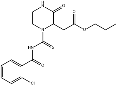 propyl 2-[1-[(2-chlorobenzoyl)carbamothioyl]-3-oxopiperazin-2-yl]acetate Struktur