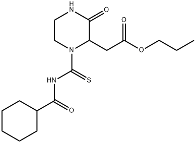 propyl 2-[1-(cyclohexanecarbonylcarbamothioyl)-3-oxopiperazin-2-yl]acetate Struktur