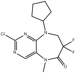 2-CHLORO-9-CYCLOPENTYL-7,7-DIFLUORO-5-METHYL-8,9-DIHYDRO-5H-PYRIMIDO[4,5-B][1,4]DIAZEPIN-6(7H)-ONE Struktur