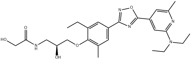 (S)-N-(3-(4-(5-(2-(DIETHYLAMINO)-6-METHYLPYRIDIN-4-YL)-1,2,4-OXADIAZOL-3-YL)-2-ETHYL-6-METHYLPHENOXY)-2-HYDROXYPROPYL)-2-HYDROXYACETAMIDE Struktur