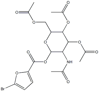 5-acetamido-2-(acetoxymethyl)-6-((5-bromofuran-2-carbonyl)oxy)tetrahydro-2H-pyran-3,4-diyl diacetate Struktur