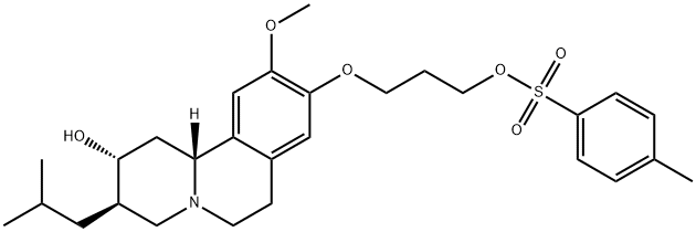 3-(((2R,3R,11bR)-2-hydroxy-3-isobutyl-10-methoxy-2,3,4,6,7,11b-hexahydro-1H-pyrido[2,1-a]isoquinolin-9-yl)oxy)propyl 4-methylbenzenesulfonate Struktur