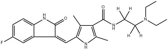 5-[(Z)-(5-fluoro-2-oxo-1H-indol-3-ylidene)methyl]-2,4-dimethyl-N-[1,1,2,2-tetradeuterio-2-(diethylamino)ethyl]-1H-pyrrole-3-carboxamide Struktur