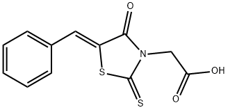 (Z)-2-(5-benzylidene-4-oxo-2-thioxothiazolidin-3-yl)acetic acid Struktur