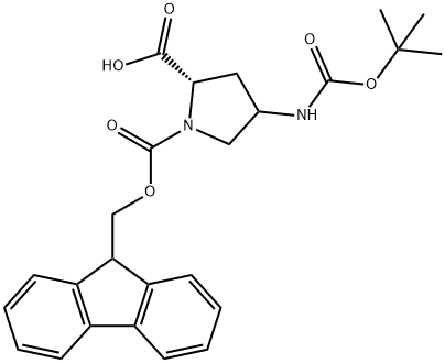 1,2-Pyrrolidinedicarboxylic acid, 4-[[(1,1-dimethylethoxy)carbonyl]amino]-, 1-(9H-fluoren-9-ylmethyl) ester, (2S)- Struktur