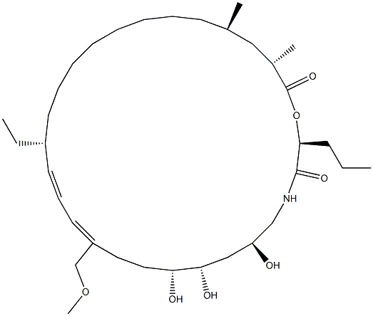 1-Oxa-4-azacyclooctacosa-12,14-diene-3,28-dione,16-ethyl-6,8,9-trihydroxy-12-(methoxymethyl)-25,27-dimethyl-2-propyl-,(2S,6S,8S,9R,12Z,14E,16R,25R,27S)- (9CI) Struktur