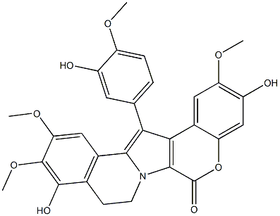 6H-[1]Benzopyrano[4',3':4,5]pyrrolo[2,1-a]isoquinolin-6-one,8,9-dihydro-3,10-dihydroxy-14-(3-hydroxy-4-methoxyphenyl)-2,11,12-trimethoxy- Struktur