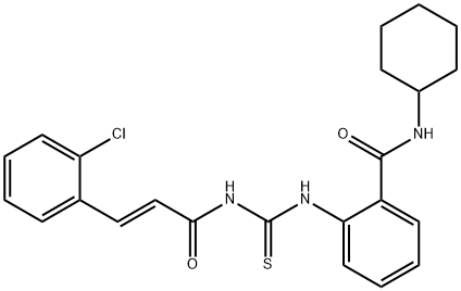 2-[({[3-(2-chlorophenyl)acryloyl]amino}carbonothioyl)amino]-N-cyclohexylbenzamide Struktur