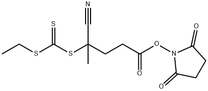 2,5-Dioxopyrrolidin-1-yl 4-cyano-4-(((ethylthio)carbonothioyl)thio)pentanoate Struktur