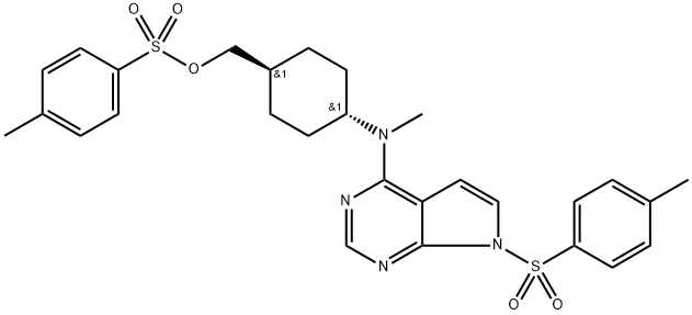 ((1r,4r)-4-(methyl(7-tosyl-7H-pyrrolo[2,3-d]pyrimidin-4-yl)amino)cyclohexyl)methyl 4-methylbenzenesulfonate Struktur