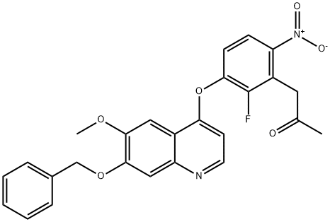 1-[2-Fluoro-3-[[6-methoxy-7-(phenylmethoxy)-4-quinolinyl]oxy]-6-nitrophenyl]-2-propanone Struktur