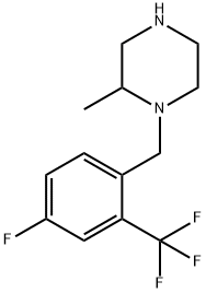 1-{[4-fluoro-2-(trifluoromethyl)phenyl]methyl}-2-methylpiperazine Struktur