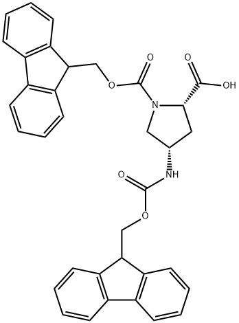 1,2-Pyrrolidinedicarboxylic acid, 4-[[(9H-fluoren-9-ylmethoxy)carbonyl]amino]-, 1-(9H-fluoren-9-ylmethyl) ester, (2S,4S)- Struktur