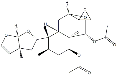 Spiro[3H-3,8a-ethano-1H-2-benzopyran-9,2'-oxirane]-1,8-diol,hexahydro-5,6-dimethyl-5-[(2S,3aS,6aS)-2,3,3a,6a-tetrahydrofuro[2,3-b]furan-2-yl]-,1,8-diacetate, (1R,2'R,3R,4aR,5S,6R,8S,8aR)- Struktur