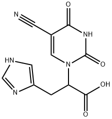 2-(5-Cyano-2,4-dioxo-3,4-dihydro-2H-pyrimidin-1-yl)-3-(1H-imidazol-4-yl)-propionic acid Struktur