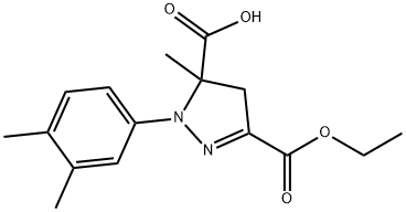 1-(3,4-dimethylphenyl)-3-(ethoxycarbonyl)-5-methyl-4,5-dihydro-1H-pyrazole-5-carboxylic acid Struktur