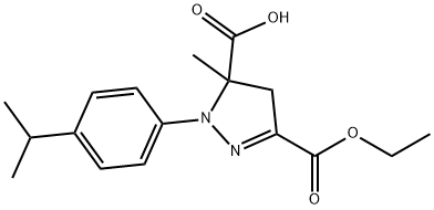 3-(ethoxycarbonyl)-5-methyl-1-[4-(propan-2-yl)phenyl]-4,5-dihydro-1H-pyrazole-5-carboxylic acid Struktur