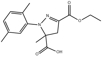 1-(2,5-dimethylphenyl)-3-(ethoxycarbonyl)-5-methyl-4,5-dihydro-1H-pyrazole-5-carboxylic acid Struktur