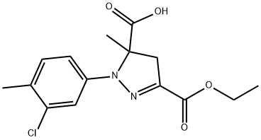 1-(3-chloro-4-methylphenyl)-3-(ethoxycarbonyl)-5-methyl-4,5-dihydro-1H-pyrazole-5-carboxylic acid Struktur