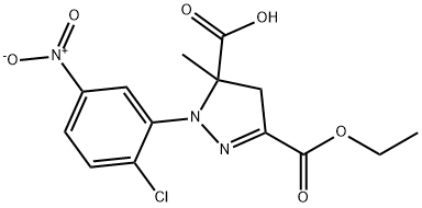 1-(2-chloro-5-nitrophenyl)-3-(ethoxycarbonyl)-5-methyl-4,5-dihydro-1H-pyrazole-5-carboxylic acid Struktur