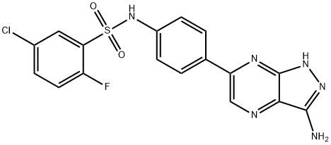 N-[4-(3-amino-2H-pyrazolo[3,4-b]pyrazin-6-yl)phenyl]-5-chloro-2-fluorobenzenesulfonamide Struktur