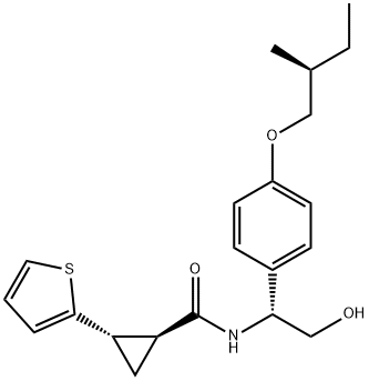 (1S,2S)-N-(2-hydroxy-1-(4-((S)-2-methylbutoxy)phenyl)ethyl)-2-(thiophen-2-yl)cyclopropanecarboxamide Struktur