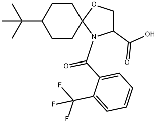 8-tert-butyl-4-[2-(trifluoromethyl)benzoyl]-1-oxa-4-azaspiro[4.5]decane-3-carboxylic acid Struktur