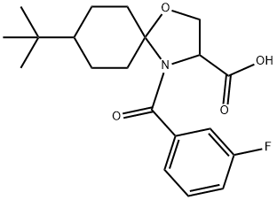 8-TERT-ブチル-4-(3-フルオロベンゾイル)-1-オキサ-4-アザスピロ[4.5]デカン-3-カルボン酸 化學(xué)構(gòu)造式