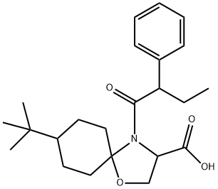 8-tert-butyl-4-(2-phenylbutanoyl)-1-oxa-4-azaspiro[4.5]decane-3-carboxylic acid Struktur