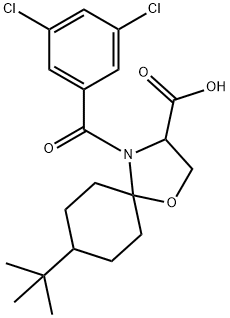 8-tert-butyl-4-(3,5-dichlorobenzoyl)-1-oxa-4-azaspiro[4.5]decane-3-carboxylic acid Struktur