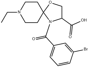 4-(3-bromobenzoyl)-8-ethyl-1-oxa-4,8-diazaspiro[4.5]decane-3-carboxylic acid Struktur