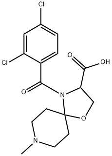 4-(2,4-dichlorobenzoyl)-8-methyl-1-oxa-4,8-diazaspiro[4.5]decane-3-carboxylic acid Struktur