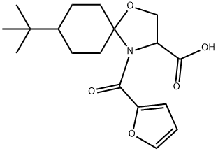 8-tert-butyl-4-(furan-2-carbonyl)-1-oxa-4-azaspiro[4.5]decane-3-carboxylic acid Struktur