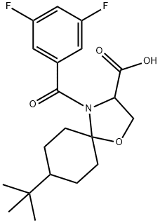 8-tert-butyl-4-(3,5-difluorobenzoyl)-1-oxa-4-azaspiro[4.5]decane-3-carboxylic acid Struktur