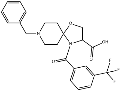 8-benzyl-4-[3-(trifluoromethyl)benzoyl]-1-oxa-4,8-diazaspiro[4.5]decane-3-carboxylic acid Struktur