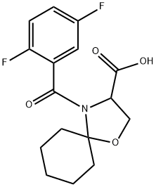 4-(2,5-difluorobenzoyl)-1-oxa-4-azaspiro[4.5]decane-3-carboxylic acid Struktur