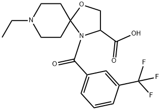 8-ethyl-4-[3-(trifluoromethyl)benzoyl]-1-oxa-4,8-diazaspiro[4.5]decane-3-carboxylic acid Struktur