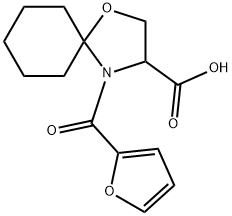 4-(furan-2-carbonyl)-1-oxa-4-azaspiro[4.5]decane-3-carboxylic acid Struktur