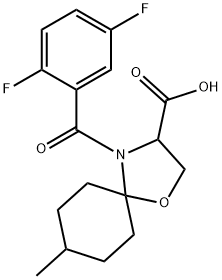 4-(2,5-difluorobenzoyl)-8-methyl-1-oxa-4-azaspiro[4.5]decane-3-carboxylic acid Struktur