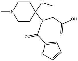 8-methyl-4-(thiophene-2-carbonyl)-1-oxa-4,8-diazaspiro[4.5]decane-3-carboxylic acid Struktur