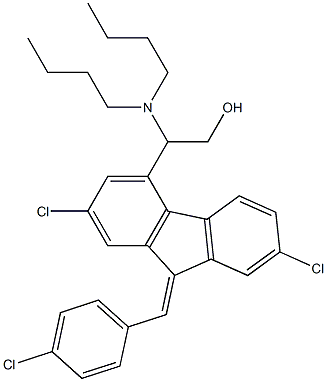 2-(dibutylamino)-2-[(9Z)-2,7-dichloro-9-[(4-chlorophenyl)methylidene]fluoren-4-yl]ethanol Struktur