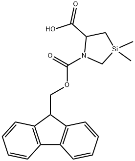 1-(((9H-fluoren-9-yl)methoxy)carbonyl)-3,3-dimethyl-1,3-azasilolidine-5-carboxylic acid Struktur